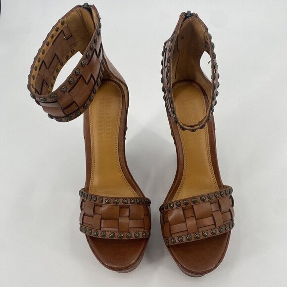 Eric Rutberg Sz 8 Transparent Metro Ankle Wrap Platform Wedge Brown Studded Boho - Picture 5 of 16